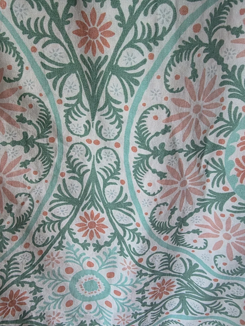 Opalhouse Mint Green and Coral Patterned Shower Curtain with Pom Trim